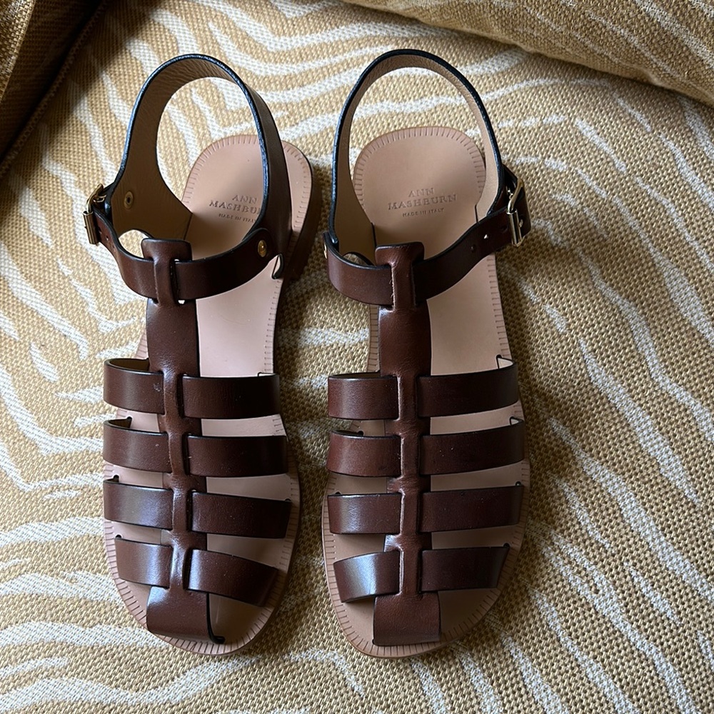 New Ann Mashburn Brown Leather Fisherman Sandals 39